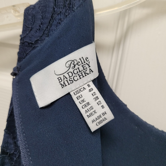 πHost Pickπ Belle Badgley Mischka Navy Full Length Formal Gown, Size 8 - Picture 10 of 14